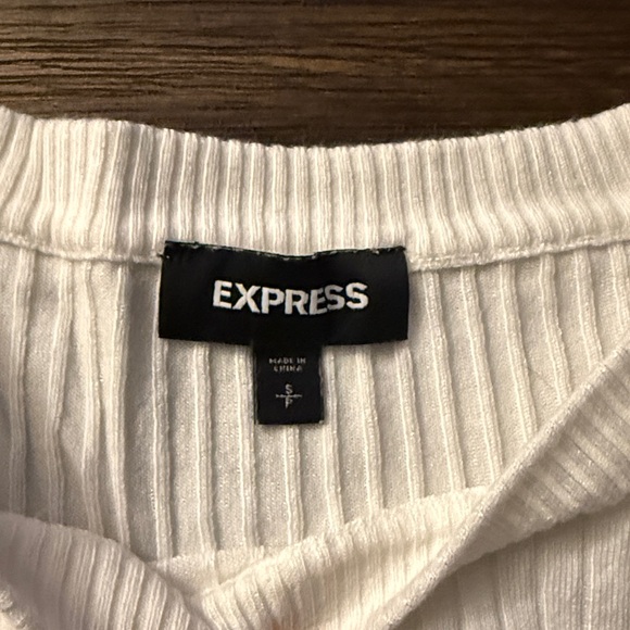 Express White Ribbed Long Sleeve Fitted Round Neck Sweater Top Small - Picture 2 of 8